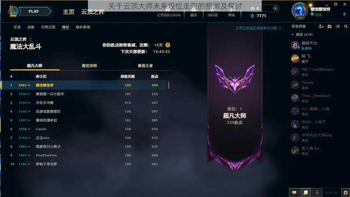 关于云顶大师未来段位走向的预测及探讨